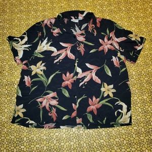 Vintage Black And Pink Hawaiian Shirt Size Large